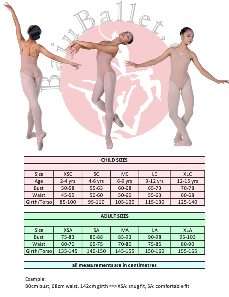 body liner size chart