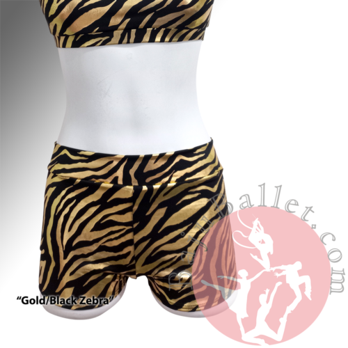 Dance-Shorts-Fold-Over-gold-Black-Zebra-Front-Mannequin