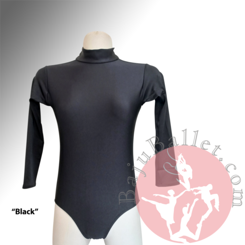Leotard-Turtleneck-Long-Sleeve-Black-Front-Mannequin